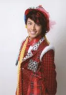 Masaki Nakao (Martian ☆ Maru) / Upper body, costume red, black, silver, yellow, cap, left facing, show teeth, background white / "Everyone! Dolfes 2015" Official photo