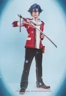 Ryûnosuke Matsumura (Lin Schwarzer) / Whole body, costume red and white, right hand sword, left hand fist, right foot front, background blue, Character Tomoshot / 3D musical "THE LEGEND OF HEROES: TRAILS OF COLD STEEL" Bromide