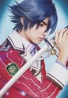 Ryûnosuke Matsumura (Lin Schwarzer) / Bust up, costume red and white, right hand sword, lower right eye, background blue, Character Tomoshot / 3D musical "THE LEGEND OF HEROES: TRAILS OF COLD STEEL" Bromide