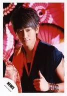 NEWS / Keiichiro Koyama / Upper Body / Costume Black / Red / Left Thumb Stand / Right Eye / Back Umbrella / "KAGUYA" PV & Jacket / Official Official photo