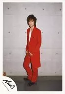 NEWS / Shigeaki Kato / Whole Body / Costume Red and White / Right Bent / Both Hands Below / Body Left Facing / Official Official photo