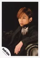 KinKi Kids / Koichi Domoto / Upper Body / Sitting / Costume black and white / Dot pattern / Eye line left / Background black / Official Official photo