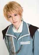 Yuta Higuchi (Wolfram) / Bust up / Costume Light Blue / Both Hands Back / Body Diagonal / Background White / Character Actor Shot / Stage 「 魔劇 Kyou Kara Maou - Maoh Recline - 」 Bromide