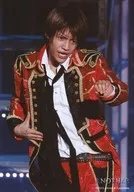 Kansai Johnnys Jr. / Junta Chugen / Live Photo / Above Knee / Costume Red / White / Black / Right Hand Jacket / Left Hand Lift / Open Mouth / ANOTHER 2013 Stage Photo