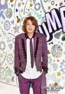 Hey! Say! JUMP / Yuya Takagi / Above-the-knee ・ Costume purple black ・ Check pattern ・ Both hand pockets ・ Showing teeth / "Hey! Say! JUMP COUNTDOWN LIVE 2015-2016 JUMPING CARNIVAL COUNTDOWN" original photo