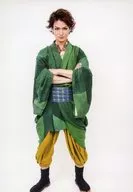 Ryo Matsuda (Kyunosuke) : full body, green costume, yellow, Japanese clothes, arms arrangement, background white / stage' SONG OF SOULS - Keicho-Maboroshi 魔戦 -'