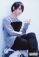 Keisuke Ueda / Knee-Up, Sitting, Costume Gray, Black, Pair Of Feet, Left Hand Bend, Eye View Right, Background White, Logo "Uechan Nell" / "Uefes 2016 in Osaka" Sold by Bromides