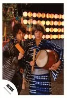 NEWS / Takahisa Masuda / Yuya Tegoshi / Above-the-knee / Yukata Gray / Blue / White / Masuda Left-hand Drum Holder / Official Official photo