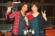 Daisuke Namikawa / Nobuhiko Okamoto / Horizontal, Upper body, Costume Black and Red, Right Hand Racket, Piece, Table Tennis Table in the Back, Post Card Size / DVDs 「 Daisuke Namikawa and Nobuhiko Okamoto's Errands 3 Part 1 」 Bonus