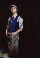 ☆ Shinji Rachi / with handwritten signature / Live Photo / Above the Knee / Blue Dress / Grey / Hat / Both Hands Pocket / eye to Right / Background black / Official Official photo