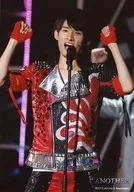 Kansai International Johnnys Jr. / Yasuji Mukai / Live Photo / Above Knee / Costume Red / Black Silver / Both Hands Lifting Goo / Stand Microphone / Mouth Opening / ANOTHER 2013