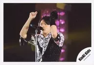 Kinki Kids / Takeshi Domoto / Live Photo / Horizontal / Upper Body / Costume Black and White / Left Facing / Stand Microphone / Both Hands Up / Official Official photo