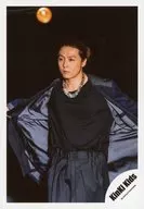 KinKi Kids / Domoto Go / Above Knees / Costume Black Navy Gray / Both Hands Jacket Spread / Body Left Facing / Light / Background Black / Official Official photo