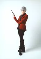 Unplanet / Ryotaro Akazawa (Elysian Ellie) / Whole Body / Costume red / black / Suit / Left facing / Right hand gun / Background white / Mujika-Live "Unplanet - My name is -"