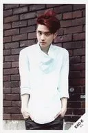 EXO-K/Dio (D. O.) / Sobre las rodillas, ropa en blanco y negro, cuello de tortuga, bolsillo de ambas manos, cara hacia la izquierda, pared de ladrillo de fondo, tamaño de tarjeta postal limitada de everysing Official photo