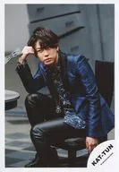 KAT-TUN / Kazuya Kamenashi / whole body (out of sight), sitting, costume blue black, right hand head / "Ask Yourself" PV shooting off-shot