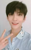 SEVENTEEN/JOSHUA(ジョシュア)/バストアップ・衣装青.白・ストライプ柄・右手裏ピース/5TH MINI ALBUM『YOU MAKE MY DAY』(MEET Ver.)特典トレカ