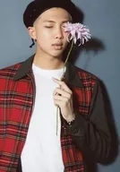BTS / RAP MONSTER / Upper Body / Costume : White, Red, Black, Check Pattern, Hat, Left Hand Flower, Both Eyes Closed, Background Grey / "BTS Special Shop in Shibuya Marui" I NEED U Original Photo