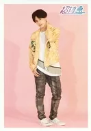 Super Express / Yusuke / Whole body, costume, white, right hand pocket, left wrist, background pink / "Super Express POP UP STORE" GOLDEN EPOCH SPECIAL Official photo Kai PRUDUCE Ver. (Osaka Prefecture)