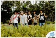 AAA / Group (7 persons) / Horizontal, Above the Knees, Costume White, Black, Water Color, Orange, Sueyoshi Left Hand Stole Up, 與前 Crouch, Eye Gaze Right, Outdoors / "AAA PARTY/AAA mobile" a-nation' 16 FC Limited Artist Photo B (hawaii)