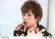 D2 / Sho Jinnai / Horizontal Type / Bust Up / Costume Black / Polka-Dot / Right Hand Strawberry / Lips / Cake / Face Left / 「 2014.01 Birthday 」 / p. o. t Members Only Bromide