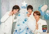 Kansai International Johnnys Jr. / Gather (3 people) / Horizontal, upper body, costume white, front gate double-hand balloon, Christmas tree / "X' mas SHOW 2017" original photo