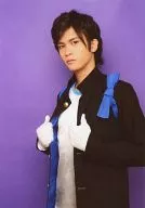 Present ◆ 5 / Mark Ishii (Kazama Yukidai) / Above the Knees, Costume Black, White, Gakuran, Blue Sash, Gloves, Left Side, Both Hands Jacket, Background Purple, Character Shoot / Stage "CHACk-UP ~ The Planet that Was Kidnapped ~"