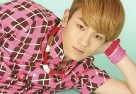 SHINee/鍵(KEY)/橫型・上半身・服裝粉色・陪睡・左手邊・背景綠/"SHINee WORLD 2012>官方生寫真