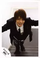 Johnny's West / Chugen Junta / Whole body, costume black and white, tie, both hands spread, staircase / Official Official photo