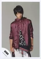 NEWS / Keiichiro Koyama / Above Knee / Costume Purple / Black / White / Right Hand Pocket / Face Slightly Downward / Eye View Upper Right / Background Grey / Official Official photo