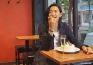 Ryo Ryusei / Horizontal, Upper Body, Sitting, Costume Black, White, Right Hand Fork, Open Mouth, Eyes Left, Cake / Official photo Set ver. 6