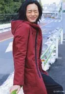 Ryo Ryusei / Knee-High, Costume Red, Black, Both Eyes Closed, Mouth Closed, Facing right, Right Hand Guard Rail, Road, Sidewalks / Official photo Set ver. 8