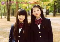 Sakura Gakuin / Hana Taguchi / Rinon Isono / Horizontal / Upper Body / Costume Black / Ribbon Red / Uniform / Tree / 2011. Summer / official Official photo