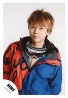 NEWS / Takahisa Masuda / Upper Body / Costume Red Blue / Goggles / Both Hands Behind / Background White / Official Official photo