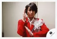 Snow Man / Daisuke Sakuma / Horizontal, Bust up, Costume Red, White, Both Hands Par, Background White / Official Official photo