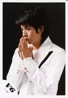 V6 / Junichi Okada / Upper Body / Costume Black and White / Both Hands Matching / Eyes Left / Background Black / Official Official photo