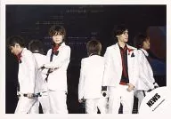 NEWS / Gathering (6 people) / Live Photo, Horizontal, Above the Knee, Costume White, Shirt Black, Yamashita Armband, Background Black / Official Official photo