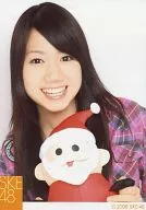 Shiori Takada / Bust Up / Costume Pink / Red / Check Pattern / Both Hands Santa Doll / Smile / "2008 SKE48" / Christmas Limited Photo