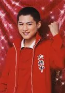 Daiki Yoshida (Aoi Kentaro) / Upper Body / Uniform Red / Left Hand Rock / Background Red / Character Actor Shot / Musical THE PRINCE OF TENNIS Concert Dream Live 2014