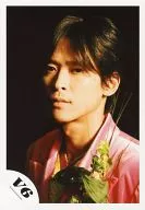 V6 / Masayuki Sakamoto / Bust up / Costume pink. Yellow / Left facing / Background black / Official Official photo