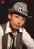 D2 / Sho Jinnai / Bust up, Shirt white, Vest gray, Hat, Background black / Official Official photo