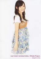 ° C-ute / Airi Suzuki / Above the Knees / Costume White. Brown. Blue / Flower Pattern / Right Side / Camera Eye / Background White / Shop Original