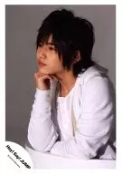 Hey! Say! JUMP / Ryosuke Yamada / Upper body / Costume white / Right hand face / Body facing left / Background grey / Official Official photo