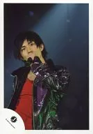 Kansai Johnnys Jr. / Live photo, upper body, costume black, inner red, left hand microphone, face tilt / Official Official photo