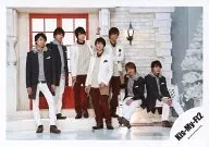 Kis-My-Ft2 / Gather (7 people) / Horizontal, Whole body, Costume, Black, White, Red, Bench / Official Official photo