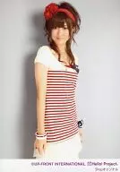 Berryz Kobo / Yurina Kumai / Kneecap / Dress red white / Stripe pattern / Right facing / Background white / Shop Original / Official Official photo