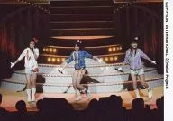 Hello! Project / Set (3 persons) / Horizontal type, live photo, whole body, costume purple blue white, right hand microphone, left foot raised / Official Official photo