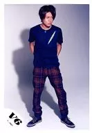 V6 / Takeshi Morita / Whole body, Costume blue, red, Check pattern, both hands behind, Background grey / Official Official photo