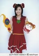 Hello! Project / Aya Matsuura / Above-the-knee ・ Costume red ・ Left hand Plush toy ・ Right hand feather pen ・ Background white / Official Official photo