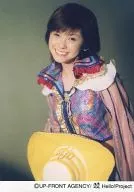 Aya Matsuura / Upper body / Costume : purple brown / Cap : yellow / Left facing / Background : grey / Official Official photo